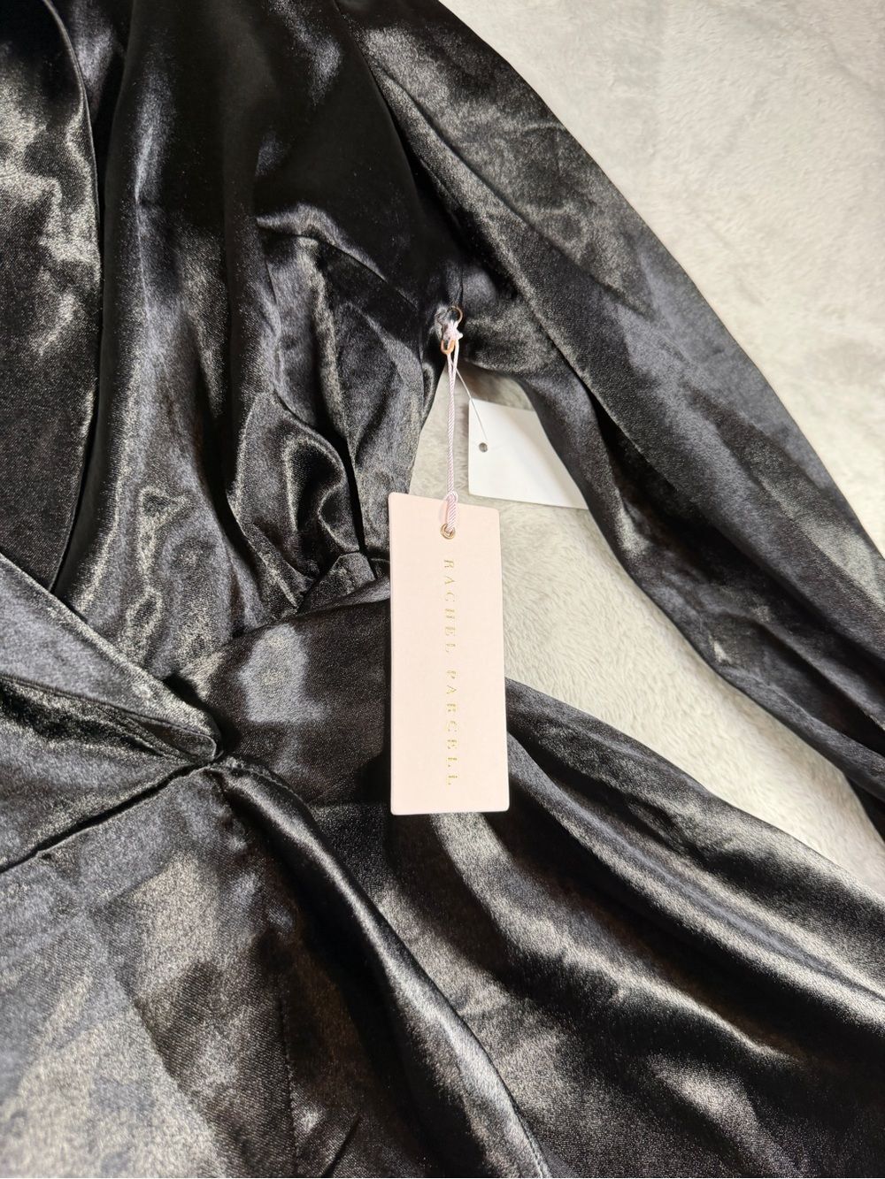Rachel Parcell Black Satin Wrap Dress with Ruffle Hem - XS NWT - Picture 6 of 7